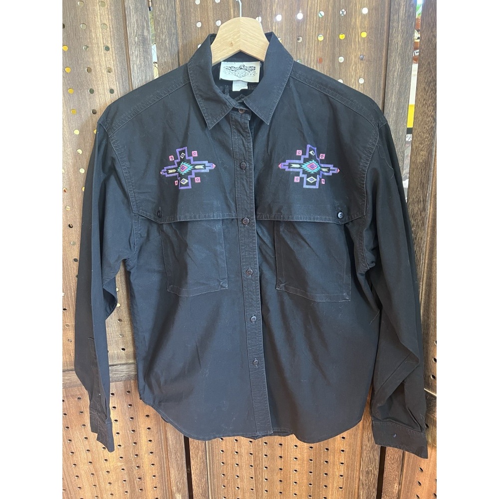 Vtg The San Angelo Collection Texas Black Western Shirt Women's Small Southwest